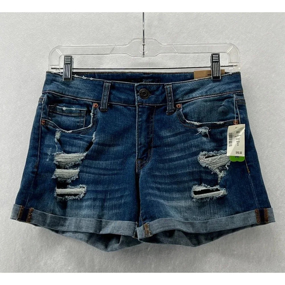 Aéropostale Pants - Aéropostale Shorts Womens Size 4 Midi Low Rise Distressed Cuffed Hem Denim Blue